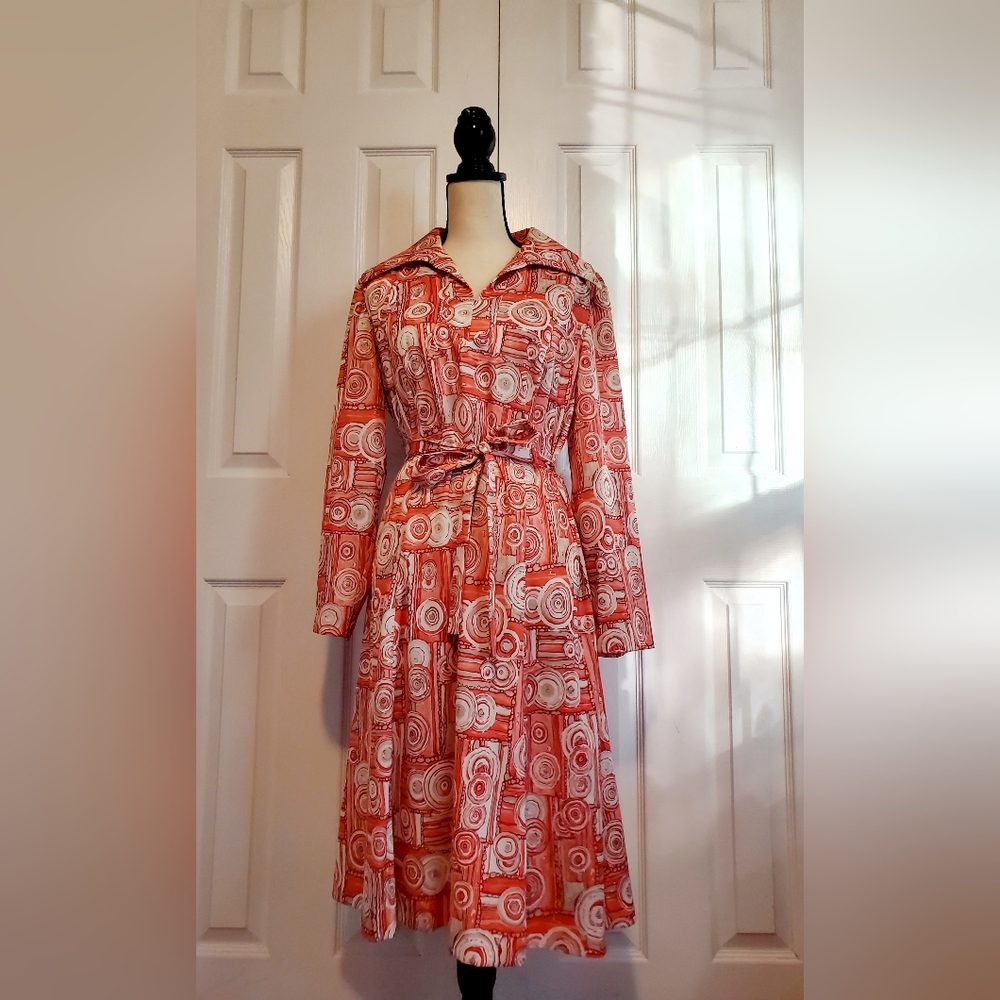 Amy Adams Vintage Orange and White  V-neck Pointed Collar Printed Wrap Dress